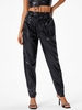 Pantalon Fuselé Ceinturé en Cuir PU S Noir