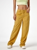 Pantalon Jambe Large à Taille Haute en Velours Côtelé S Jaune