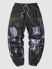 Pantalon Jogger à Imprimé Squelette et Lettre Esthétique Y2K 4xl Noir