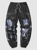 Pantalon Jogger à Imprimé Squelette et Lettre Esthétique Y2K M Noir