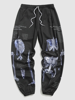 Pantalon Jogger à Imprimé Squelette et Lettre Esthétique Y2K M Noir