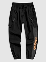 Pantalon Jogger Cargo à Imprimé Lettre avec Poches Zippées L Noir