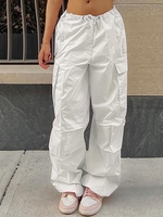 Pantalon Lâche Parachute à Cordon avec Poches M Blanc