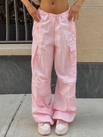 Pantalon Lâche Parachute à Cordon avec Poches M Rose clair