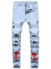 Pantalon Long Fleur Brodée Déchiré en Denim 36 Bleu de jean