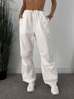 Pantalon Parachute à Jambes Larges à Taille Basse à Cordon de Serrage L Blanc