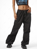 Pantalon Parachute à Jambes Larges à Taille Basse à Cordon de Serrage M Noir