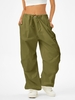 Pantalon Parachute à Jambes Larges à Taille Basse à Cordon de Serrage M Vert profond