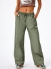 Pantalon Parachute à Taille Haute à Cordon L Vert clair
