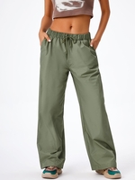 Pantalon Parachute à Taille Haute à Cordon L Vert clair