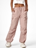 Pantalon Parachute Cargo à Jambe Large à Cordon M Rose clair