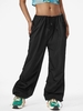 Pantalon Parachute Cargo Bouclé avec Poches à Cordon L Noir