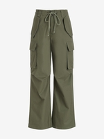 Pantalon Parachute Cargo Droit avec Poche à Cordon L Vert