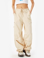 Pantalon Parachute Cargo Jambe Large à Cordon M Jaune clair