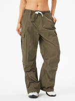 Pantalon Parachute Cargo Jambe Large à Coupe Basse avec Poches M Vert