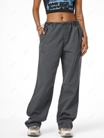 Pantalon Parachute Zippé à Jambes Larges à Cordon de Serrage M Gris foncé