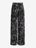 Pantalon Plissé à Imprimé Abstrait Ceinturé à Jambe Large M Noir
