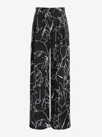Pantalon Plissé à Imprimé Abstrait Ceinturé à Jambe Large M Noir