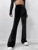 Pantalon Sportif Coupe Irrégulière en Velours à Taille Haute S Noir