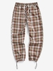 Pantalon Sweat à Carreaux avec Cordon de Serrage L Orange