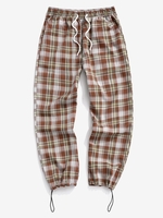 Pantalon Sweat à Carreaux avec Cordon de Serrage L Orange