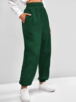 Pantalon Taille Haute à Doublure en Laine avec Poche à Pieds Etroits M Vert