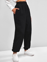 Pantalon Taille Haute à Doublure en Laine avec Poche à Pieds Etroits S Noir