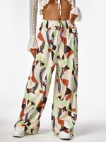 Pantalon Taille Smocké à Imprimé Abstrait à Jambes Larges S Multi a
