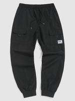 Pantalon Technique Lettre Jointif avec Poches en Avant L Noir