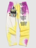 Pantalon Teinté Fleuri Slogan Dessin Animé Esthétique Y2K L Jaune soleil