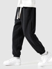 Pantalon Thermique Epais Brodé Fourré Design à Pieds de Poutre en Laine L Noir