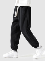 Pantalon Thermique Epais Brodé Fourré Design à Pieds de Poutre en Laine L Noir
