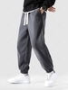 Pantalon Thermique Epais Brodé Fourré Design à Pieds de Poutre en Laine S Gris foncé