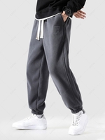 Pantalon Thermique Epais Brodé Fourré Design à Pieds de Poutre en Laine Xl Gris foncé