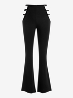 Pantalon Bootcut Découpé Texturé à Taille Haute L Noir