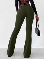 Pantalon Bootcut Découpé Texturé à Taille Haute S Vert