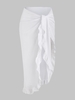 Paréo de Cache-maillot de Plage en Maille Transparente à Ourlet Volanté Taille unique Blanc
