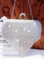 Pochette de Soirée Strass Brillant Détaillé avec Frange