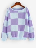 Pull à Carreaux à Goutte Epaule L Bleu clair