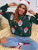 Pull à Motif Père Noël et Parapluie Col Ras du Cou M Vert