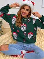 Pull à Motif Père Noël et Parapluie Col Ras du Cou M Vert