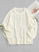 Pull Ajouré en Tricot à Câble à Manches Lanternes M Blanc