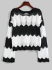 Pull Bicolore Zigzag à Ourlet Roulé M Noir