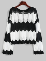 Pull Bicolore Zigzag à Ourlet Roulé S Noir