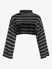 Pull Boléro Rayé Contrasté Anneau en O à Col Haut L Gris foncé