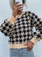 Pull Carreaux à Grille Epaule Dénudée à Manches Lanternes M Noir