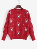 Pull Cerf de Noël à Goutte Epaule Taille unique Rouge