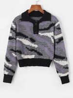 Pull Chiné à Bouton en Avant Taille unique Pourpre