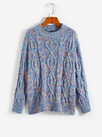 Pull Chiné Lâche Coloré en Tricot à Câble L Multi b