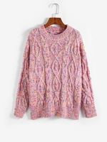 Pull Chiné Lâche Coloré en Tricot à Câble M Multi a